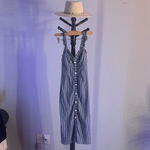 Let’s Rodeo Striped Blue Button-Down Midi Dress